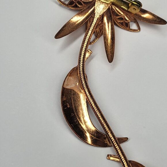 Copper Flower Pin Vintage MCM Brooch Large Statement Piece - Picture 8 of 9